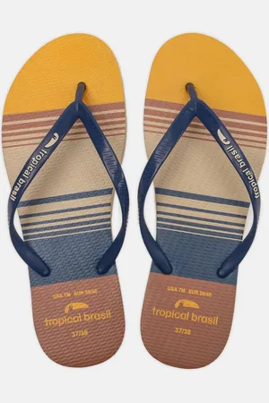 Tropical Brasil Chinelo Estampado Slim Marinho com Areia
