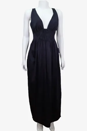 EMIGÊ Vestido Mob Longo Drapeado Acinturado Azul Produto Gentilmente Usado