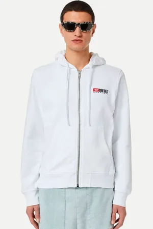 Diesel Jaqueta Moletom Capuz S-Ginn Hood Zip Div Felpa A03769 Branca