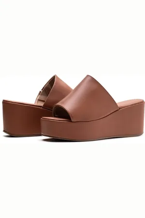 Flor da Pele Tamanco Feminino Anabela Salto Flat Médio 170419 Caramelo