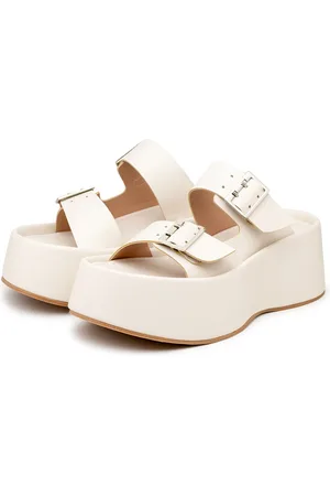 Flor da Pele Sandália Tamanco Flat Plataforma Salto Alto 5000 Off White