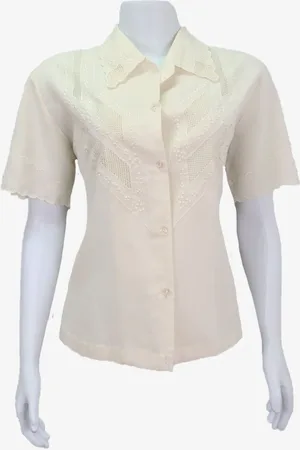 EMIGÊ Camisa Casual Vazada Bordada Nude Gentilmente Usado