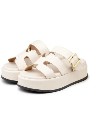 Flor da Pele Sandália Feminina Papete Flatform Tira com Fivela 5301 Off White- Violeta