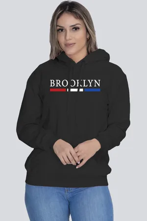 Lucas Lunny Moletom Feminino Flanelado Blusa de Frio Canguru Brooklyn