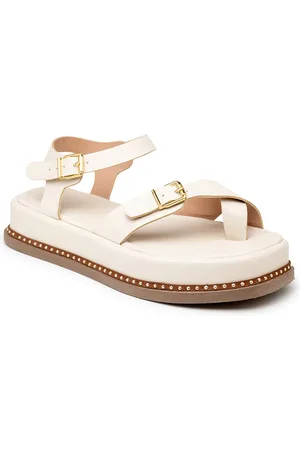 Flor da Pele Sandália Flatform Feminina Papete Tiras Fivela 23411 Off White