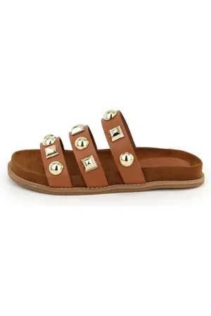 MARIA PAULA Sandália Papete Feminina Flatform Pirâmide em Couro Rusty
