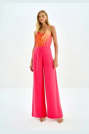 LEZ A LEZ Calça Pantalona em Crepe Viscose com Pregas