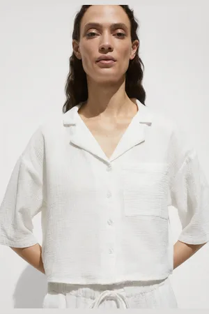 MANGO Camisa Reta Texturizada Branca
