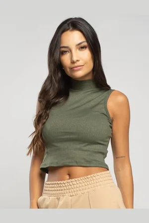 Vicbela Blusa Cropped Regata Gola Alta Ribana Canelada