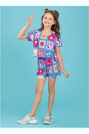 Molekada Infantil - Conjunto Verão Menina Horizonte Cropped e Shorts Unicórnio
