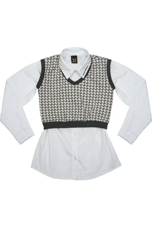 Look Jeans Infantil - Camisa Juvenil Branca c/ Colete Tweed
