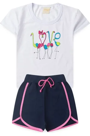 Molekada Infantil - Conjunto Verão Menina Blusa e Shorts Boxeador Flamingo