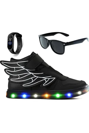 CALCADOS LGHT LIGHT Infantil - Kit Tenis Led Meninos Botinha Asas Escolar Casual com Oculos E Relogio