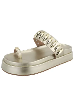 Vianza Sandália Papete Feminina Flatform Sola Alta Lançamento Verão Ouro Light