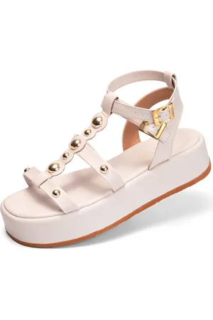 Lumiss Sandália Feminina Flatform Rebite Confortável Casual Off White