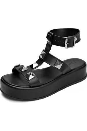 Lumiss Sandália Feminina Flatform Confortável Tiras Fivela Spike