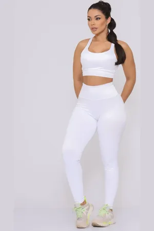 Dl Conjunto Fitness Top e Calça Feminina para Academia Cintura Alta Linha Premium Branca