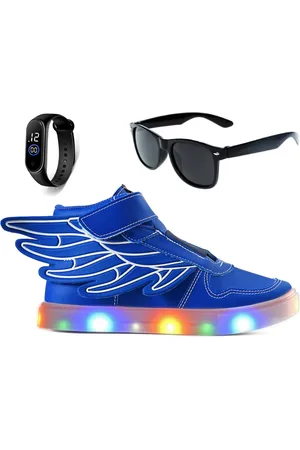 CALCADOS LGHT LIGHT Infantil - Kit Tenis Led Meninos Botinha Asas Escolar Casual com Oculos E Relogio
