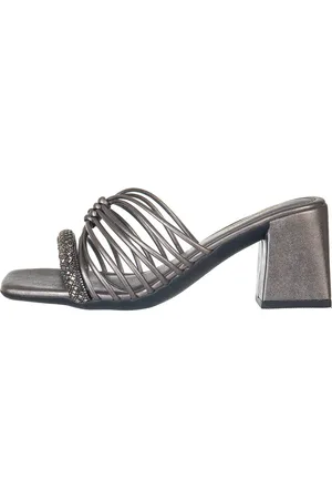 CHYRRO Tamanco Feminino Salto Tiras Brilho ONIX