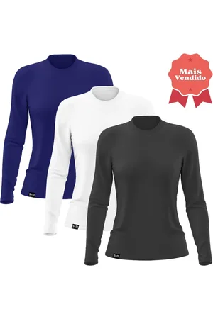 Slim Fitness Kit com 3 Camisetas Femininas UV Proteção Solar UV50+ Tecido Gelado Cores Sortidas