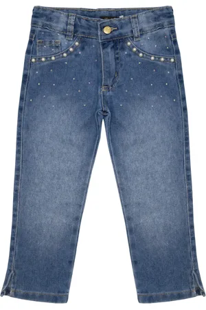 Look Jeans Infantil - Calça c/ Pérolas Reta Jeans