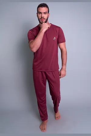 Mvb Modas Pijama Longo Adulto Manga Curta E Calça Azul Vinho