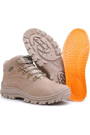 Schiareli Bota Coturno Masculino De Couro Tratorado Adventure Trilha Blaqueado Cano Curto Sch 970 Areia