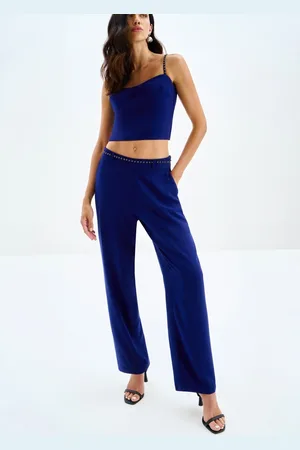 LEZ A LEZ Calça Reta em Viscose com Cinto Strass