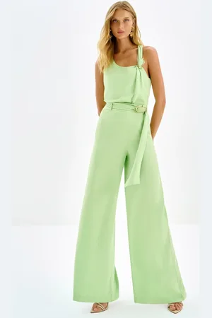 LEZ A LEZ Calça Pantalona em Viscose com Fivela Cinto