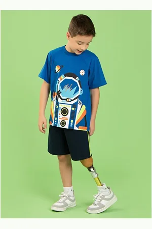 Molekada Infantil - Conjunto Verão Menino Royal Camiseta e Bermuda Astronauta
