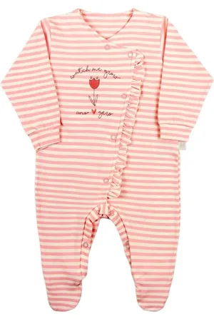 Ano Zero Infantil - Macacao Menina Cotton Listrado Bordado Tulipa