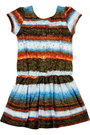 Ano Zero Infantil - Vestido em Malha Flamê Reciclato Estampa Listrada