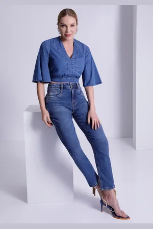 Lunender Blusa Cropped com Manga Flare