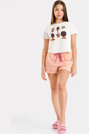 Lunender Pijama Juvenil em Malha com Blusa e Shorts Estampado