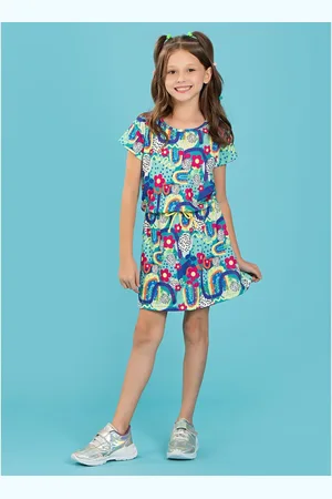 Molekada Infantil - Vestido Menina Com Manga e Cadarço Neon na Cintura