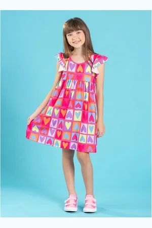 Molekada Infantil - Vestido Menina Magenta Manga Com Babado Corações