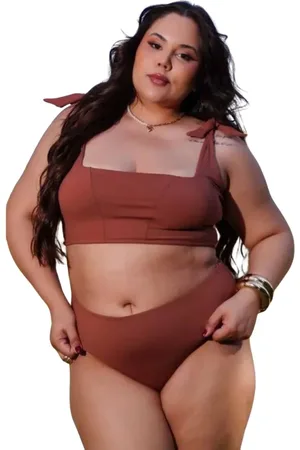 Cia do Vestido Bíquini Liso Amplo Plus Size Reto Alcinha Chocolate