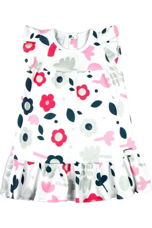 Ano Zero Infantil - Vestido Menina Verão 10M a 3 Anos Manga Cavada Suedine Estampado Floral