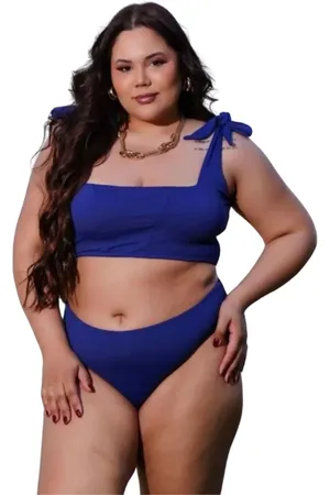 Cia do Vestido Bíquini Liso Amplo Plus Size Reto Alcinha Azul Marinho