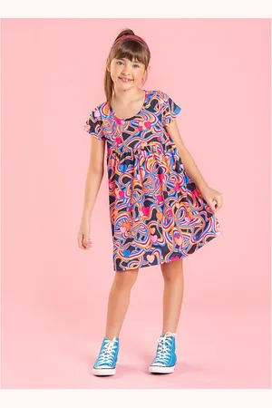 Molekada Infantil - Vestido Menina Marinho Com Manga Corações Abstrato
