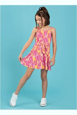 Molekada Infantil - Vestido Menina Com Alcinha E Faixa de Amarração Girafas