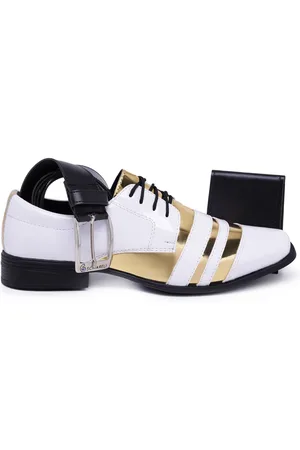 Schiareli Kit Sapato Social Masculino + Cinto + Carteira Verniz Festa Casamento Noivado 840 e Dourado