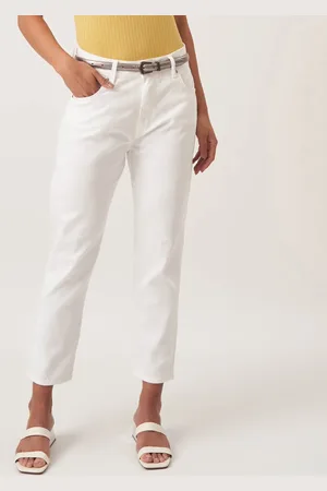 Bloom Calça Jeans Mom Cintura Alta Capri Branca