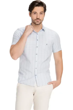 Zaiko Camisa Social Masculina Slim Listrada Manga Curta