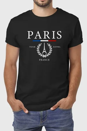 Benellys Camiseta Masculina Preta Paris France Algodão Premium