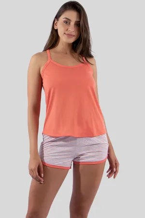 Linha Noite Baby Doll Short Listrado + Blusa Lisa