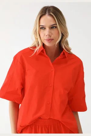 Topshop Camisa Reta Lisa Vermelha