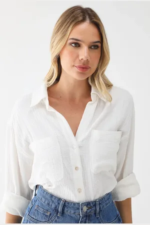 Topshop Camisa Reta Texturizada Off-White