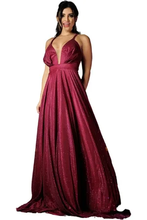 Cia do Vestido Vestido Longo de Festa Madrinhas Premium Eduarda Micro Tule com Brilho Fúcsia