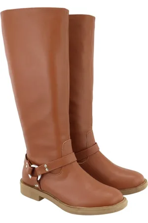 Flor da Pele Bota Feminina Biker Rasteira Cano Alto 2026 Napa Canela